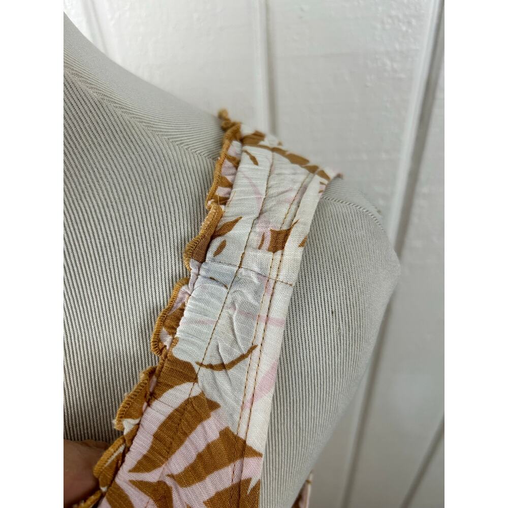 SO Sleeveless Tropical Leaf Midi Dress XL Brown White Pink Cotton Viscose Boho - Picture 8 of 8